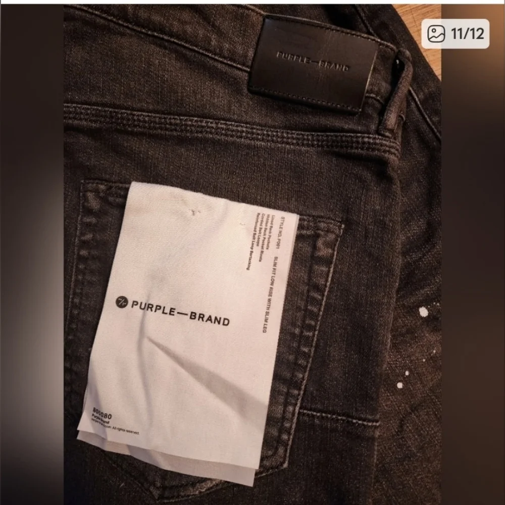 SIZE 36×34 PURPLE BRAND RESIN KNEE SLIT SKINI OVER SPRAY SLIM FIT BLACK JEANS - Picture 7 of 10